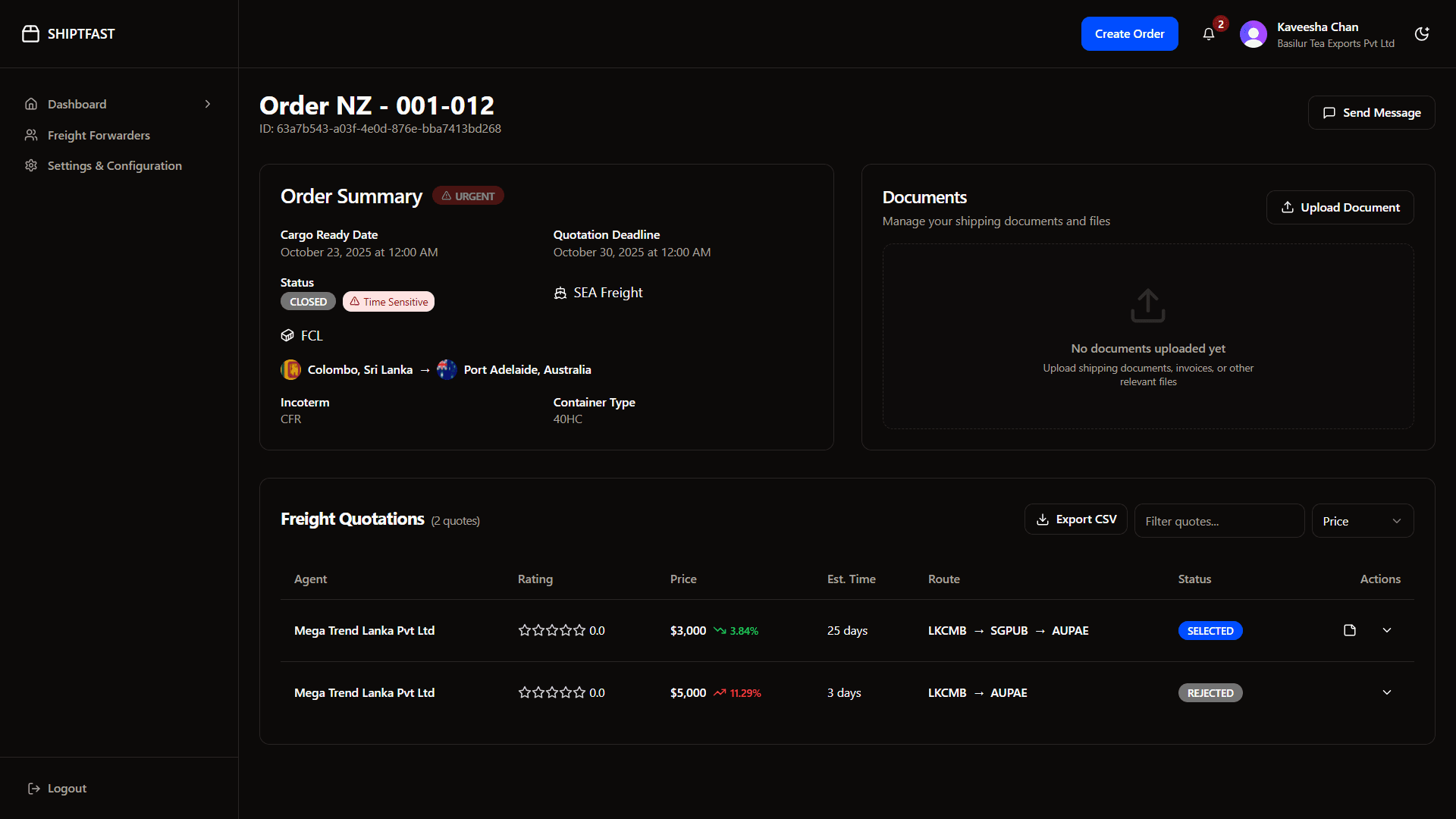 Freight Management Dashboard