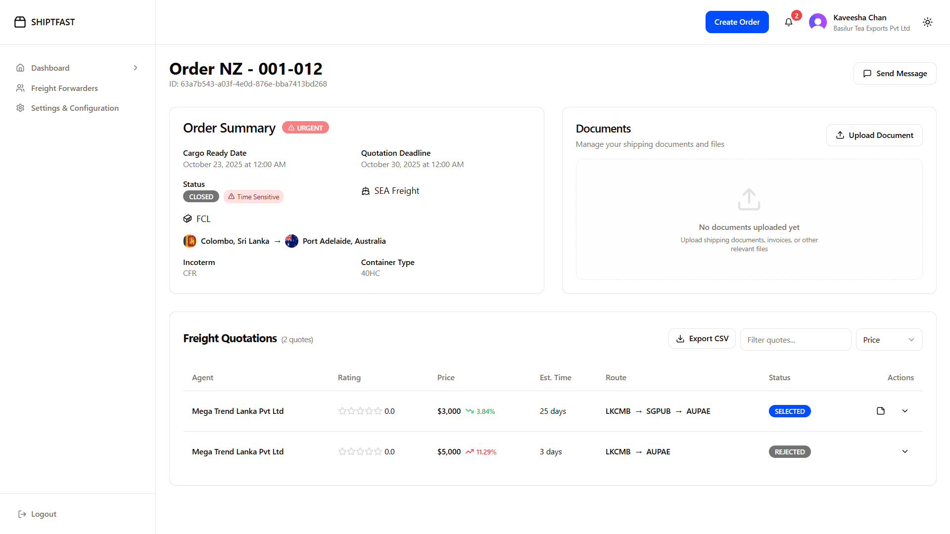 Freight Management Dashboard
